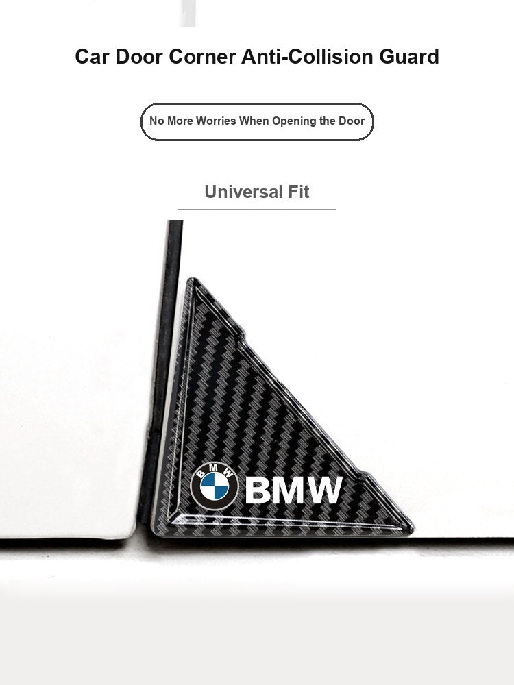 BMW carbon fiber door corner guard close-up with BMW logo