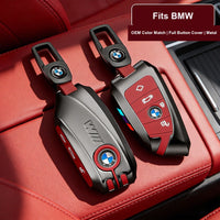 BMW Zinc Alloy Key Fob Case - Full Cover with Leather Keychain