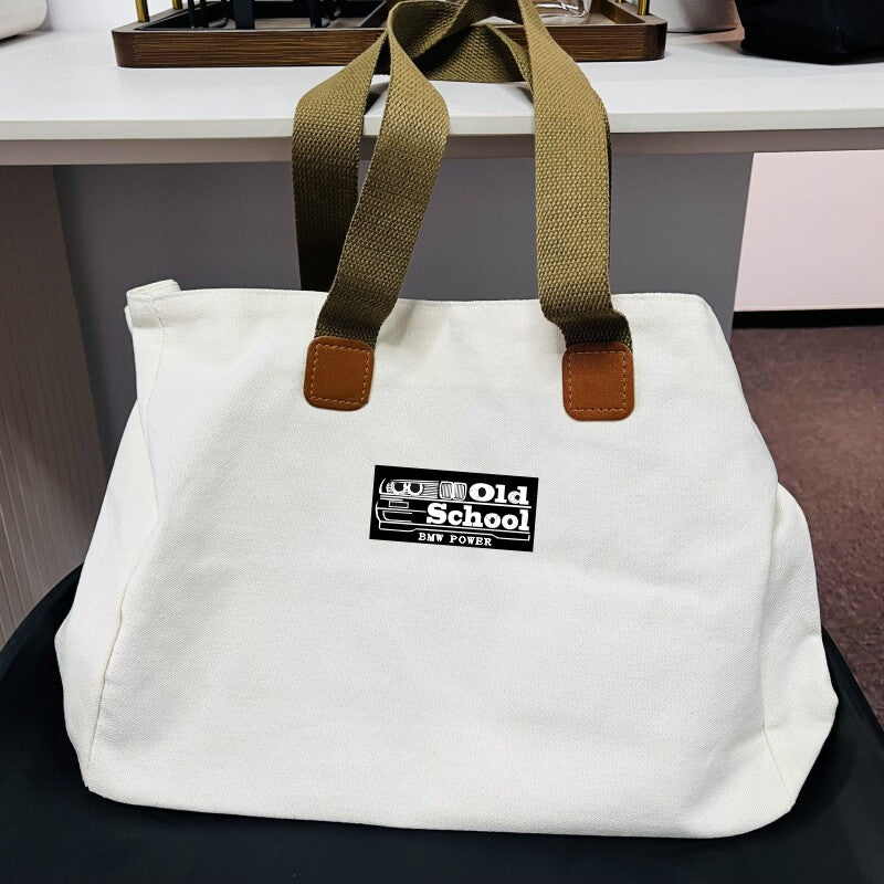 BMW canvas tote bag off-white with Old School patch