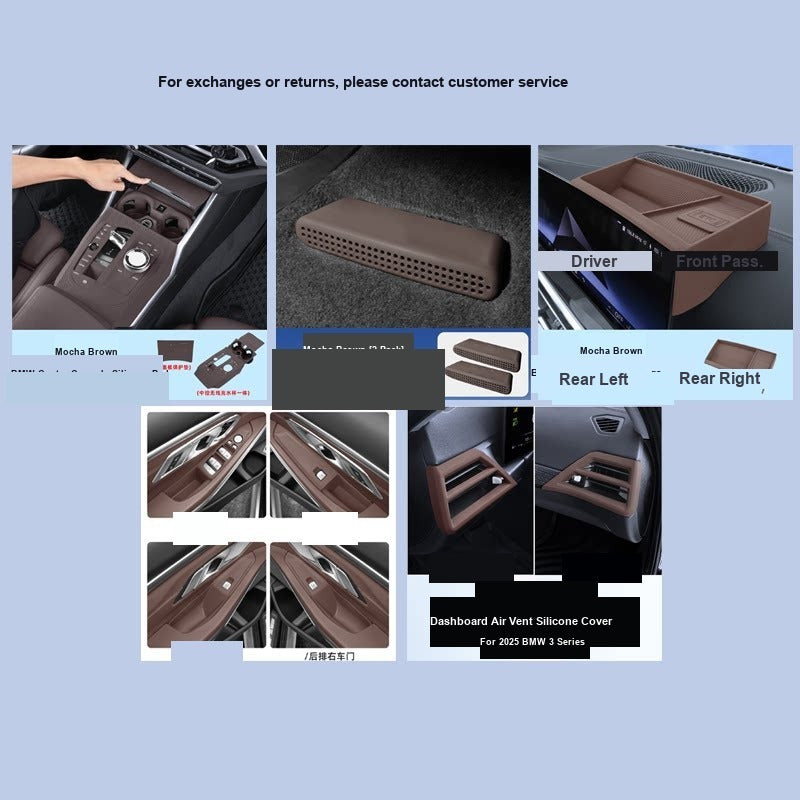 BMW center console silicone pad - 3 Series (2023-2026) - 11-Piece Set - Mocha Brown
