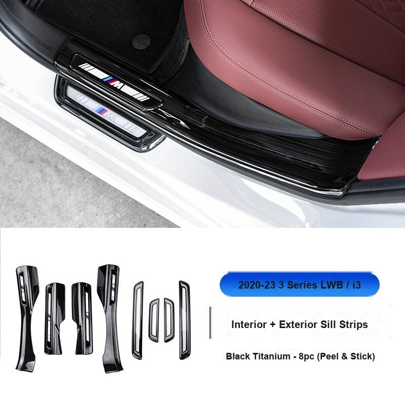 BMW 2020-2026 3 Series Long Wheelbase (i3) Door Sill Strip - 8-Piece (Interior + Exterior) - Black Titanium Stainless Steel Scuff Plate Guard