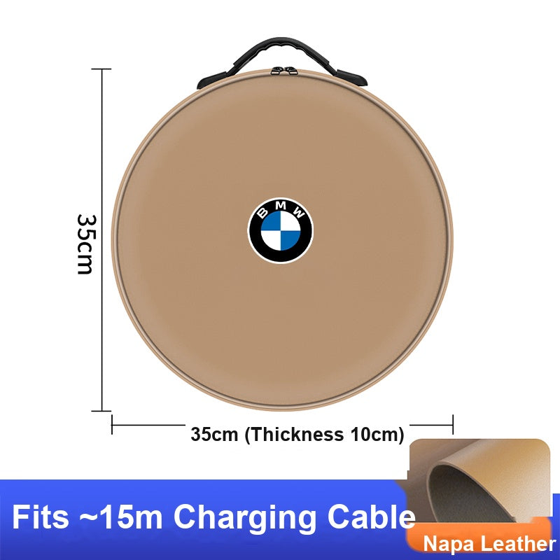 BMW charging cable storage bag - round, amber brown