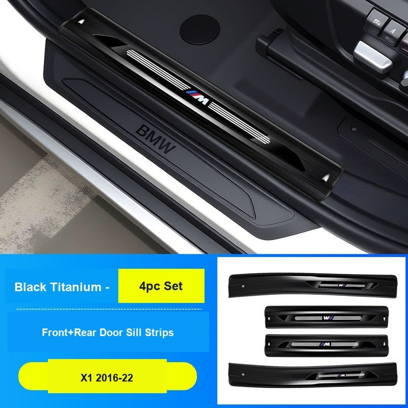 BMW 2016-2022 X1 Door Sill Strip - 4-Piece (Interior Only) - Black Titanium Stainless Steel Scuff Plate Guard