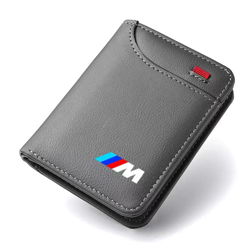 BMW leather wallet gray with M stripe logo