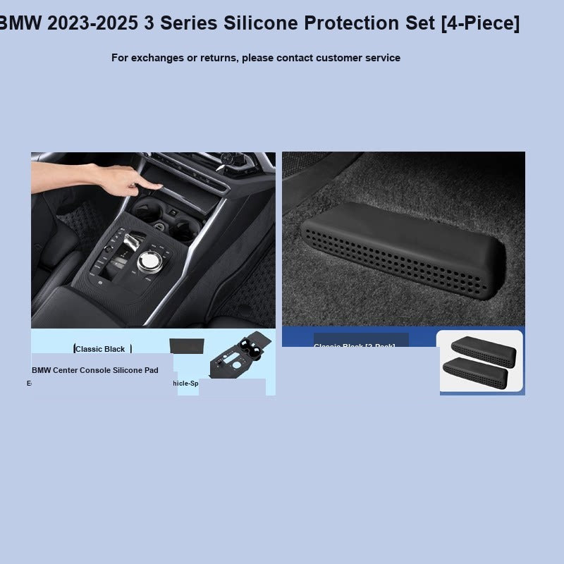 BMW center console silicone pad - 3 Series (2023-2026) - 4-Piece Set (Console Pad + Air Vents) - Classic Black