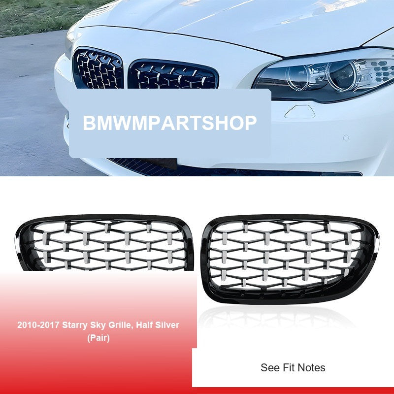 BMW 5 Series Grille - 2010-2017 Starry Sky Grille, Half Silver (Pair)