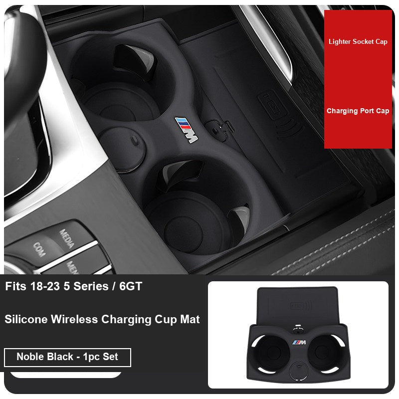 BMW 5 Series 6GT wireless charging cup mat, Premium Black