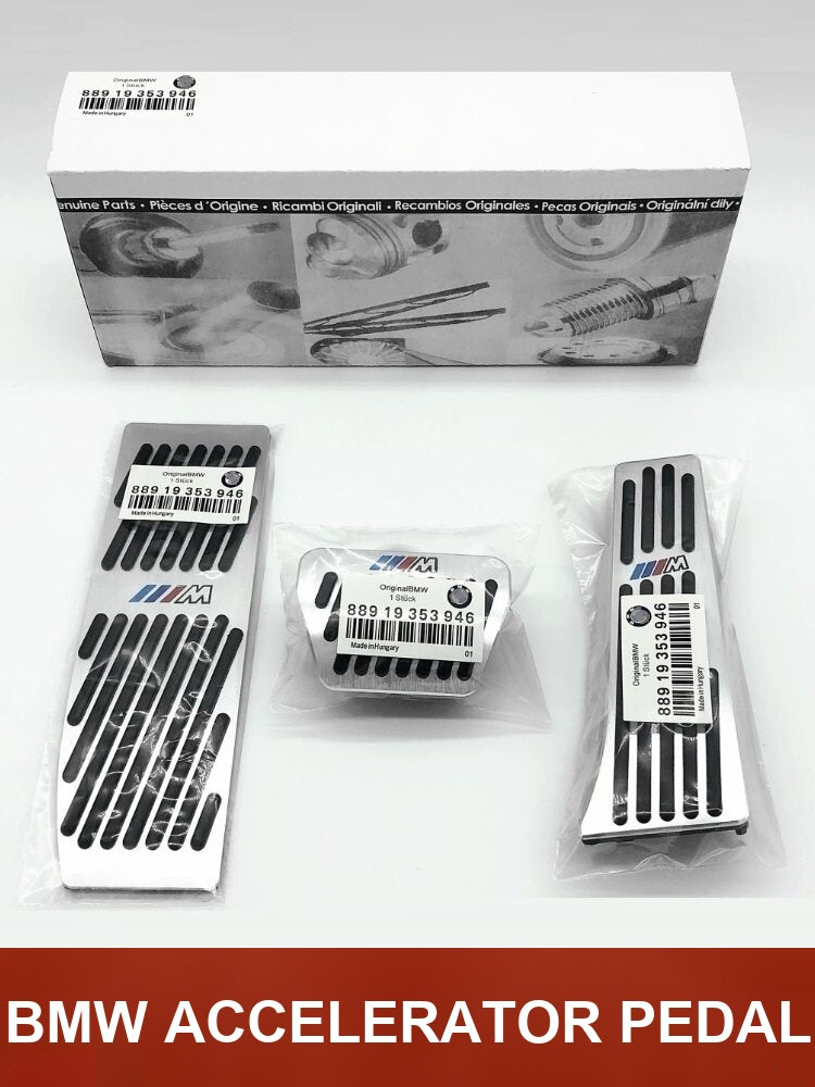BMW M Sport aluminum alloy accelerator, brake and dead pedal covers with genuine BMW packaging