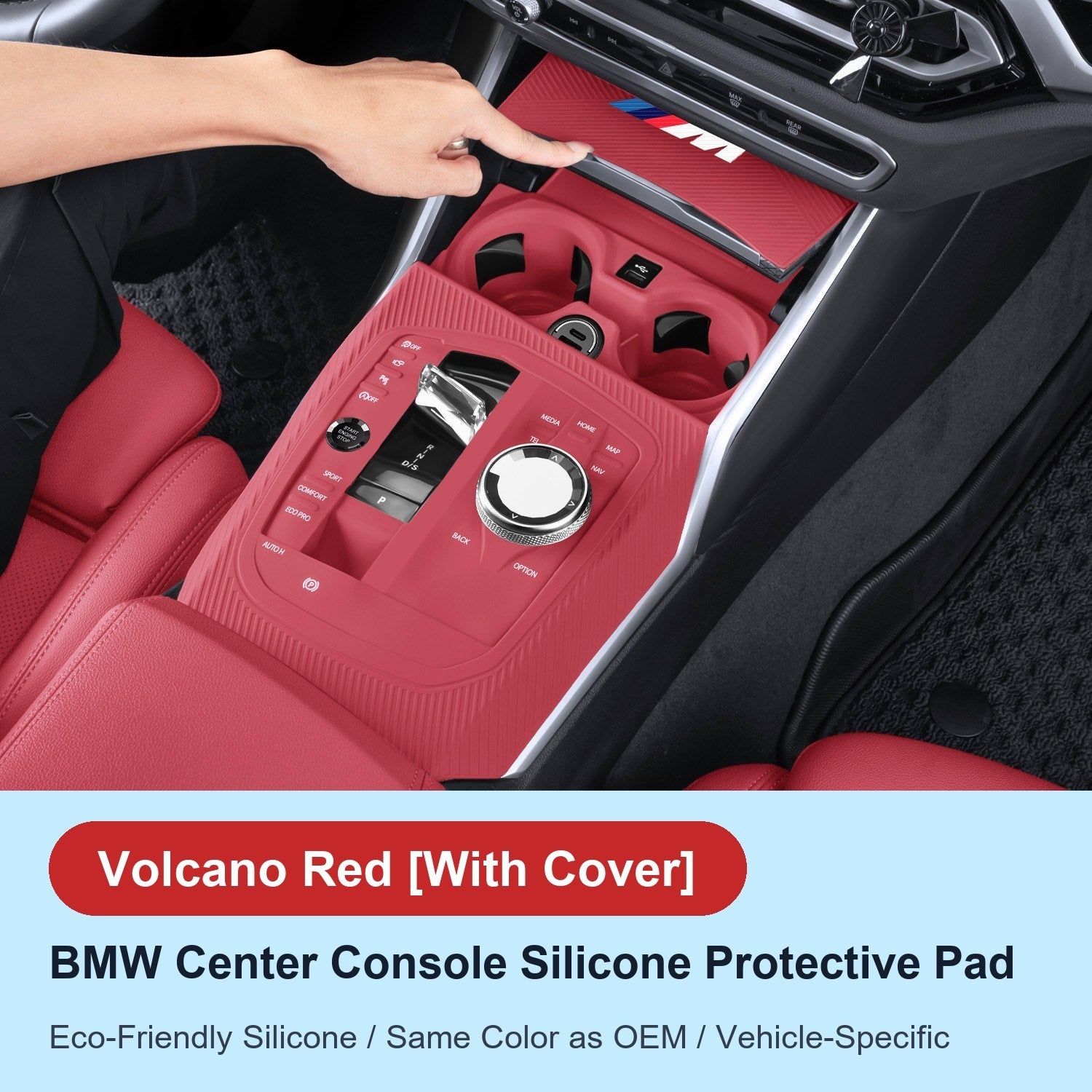 BMW center console silicone pad - i3 3 Series / 4 Series (2020-2026) - With Cover - Volcano Red