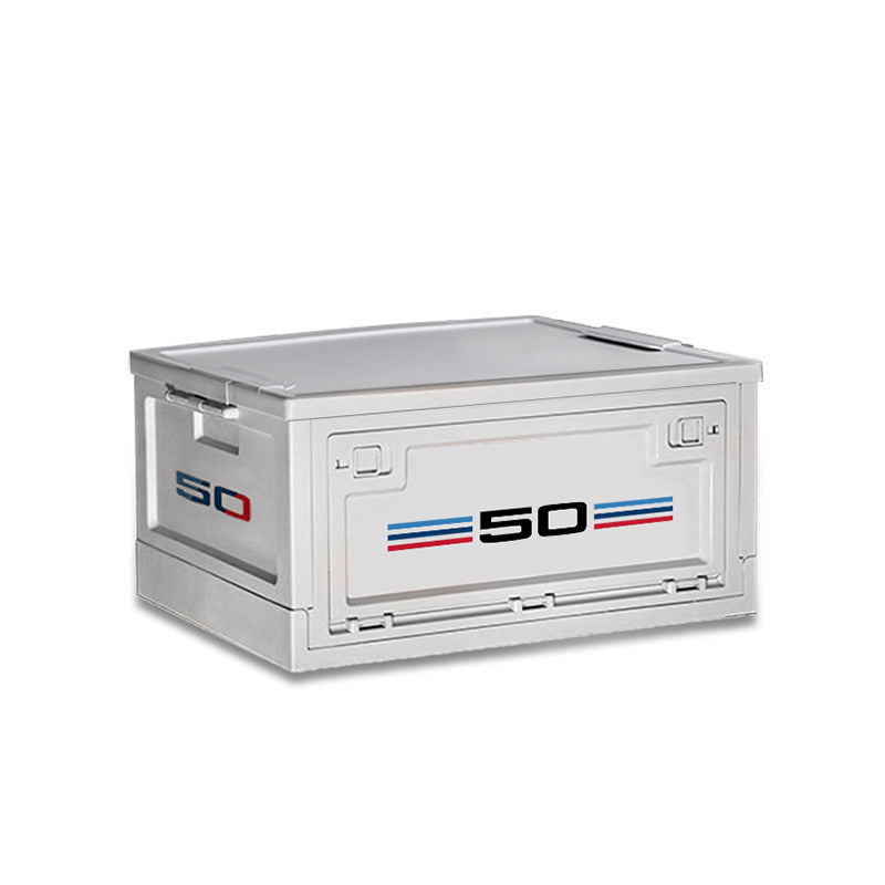 BMW foldable trunk storage box on white background, side angle view