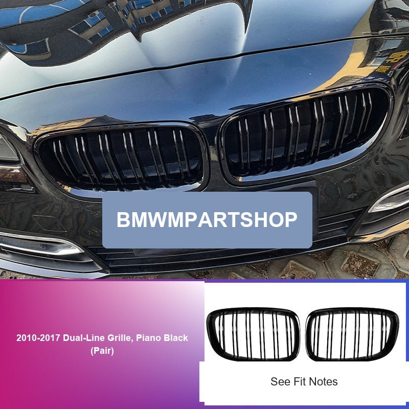 BMW 5 Series Grille - 2010-2017 Dual-Line Grille, Piano Black (Pair)