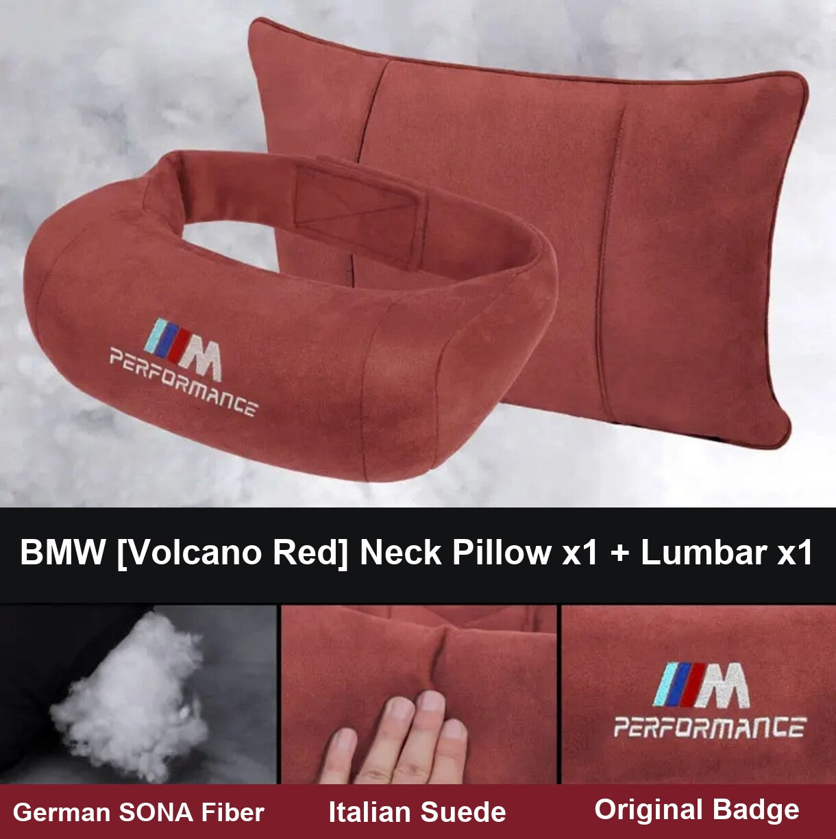 BMW M Performance neck pillow and lumbar support set, volcano red, 1 plus 1