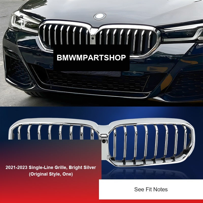 BMW 5 Series Grille - 2021-2023 Single-Line Grille, Bright Silver (Original Style, One)