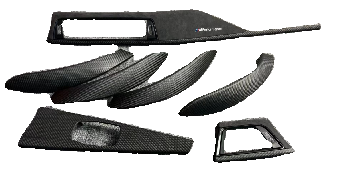 BMW F30/F35 carbon fiber interior trim set on white background