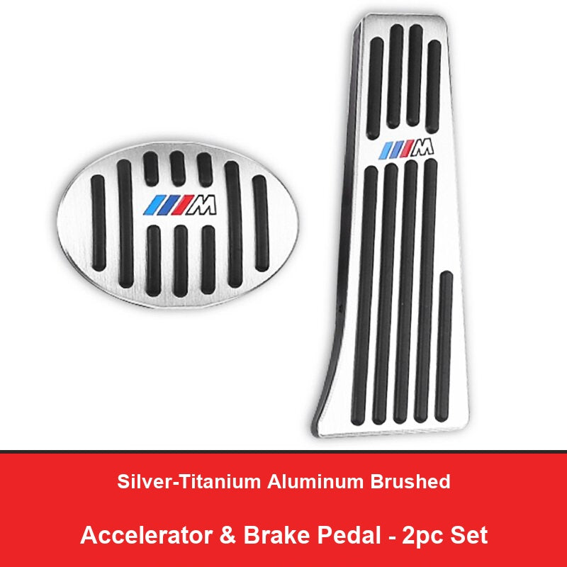 Silver titanium aluminum brushed BMW accelerator and brake pedal cover 2-piece set