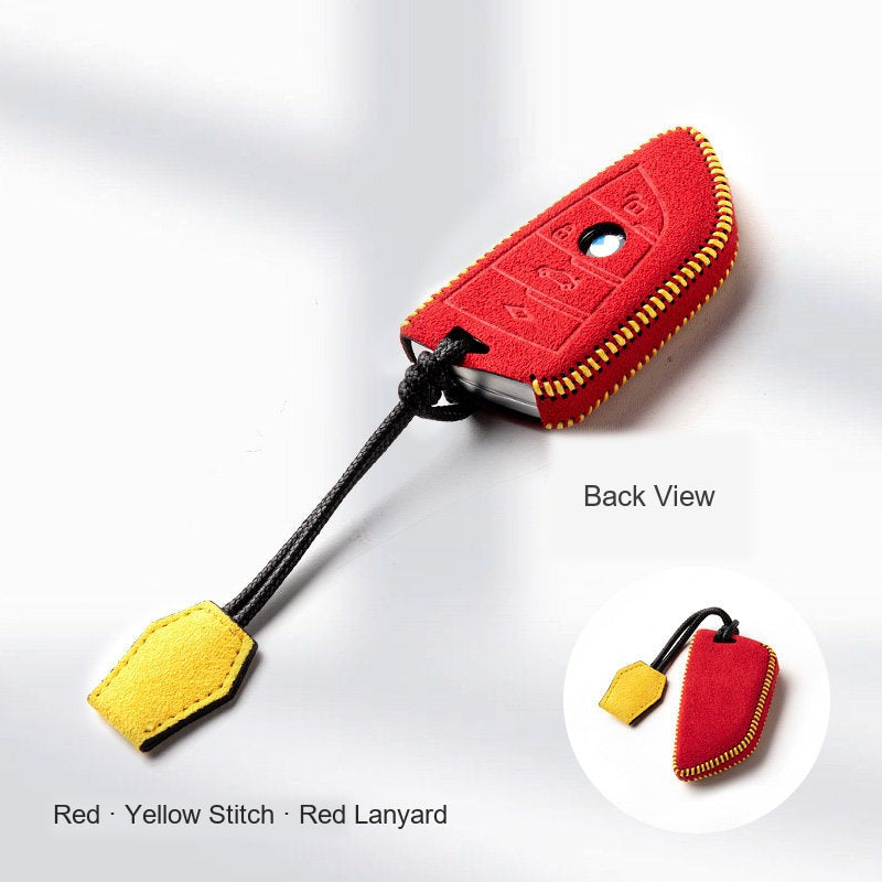 BMW Alcantara Key Fob Case - Style 14 - Red / Yellow Stitch