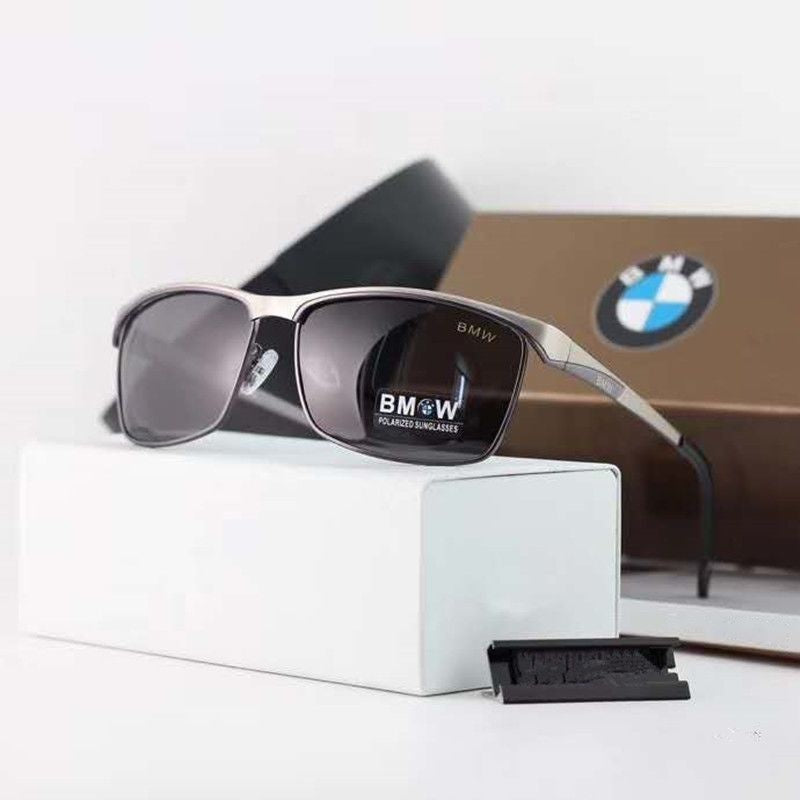 Gunmetal frame BMW square polarized sunglasses with gray lens