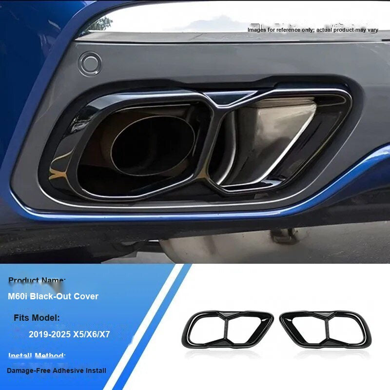 BMW 2019-2026 X5/X6/X7 M60i - Black (Pair, Quad-Outlet Style) - Exhaust Tailpipe Trim Cover