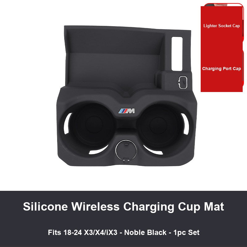 BMW X3 X4 iX3 wireless charging cup mat, Premium Black, top view