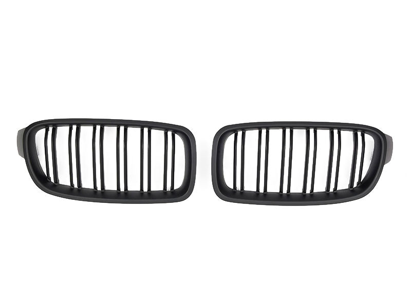 BMW Kidney Grille - Gloss Black Front Grille, F30 3 Series (2012-19) - Double Line Matte Black