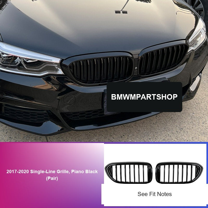 BMW 5 Series Grille - 2017-2020 Single-Line Grille, Piano Black (Pair)