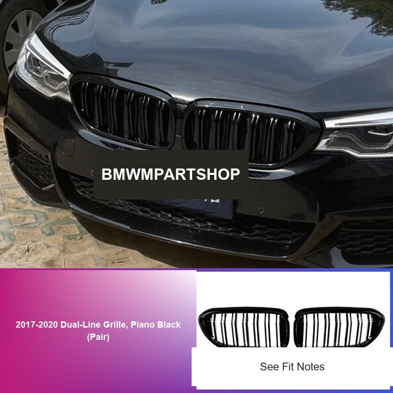 BMW 5 Series Grille - 2017-2020 Dual-Line Grille, Piano Black (Pair)