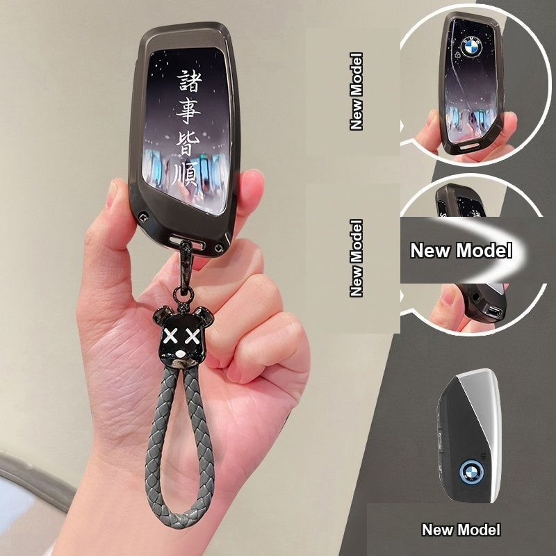BMW key case New Model - Zinc Alloy 'Everything Smooth' + Bear Woven Rope