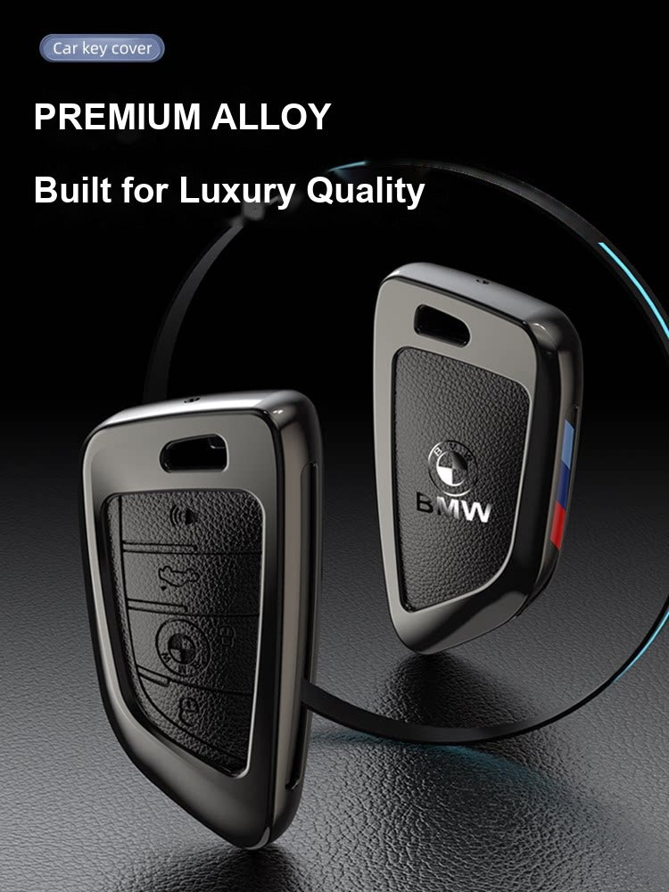 BMW Leather Key Fob Case - Premium Alloy Cover with Keychain