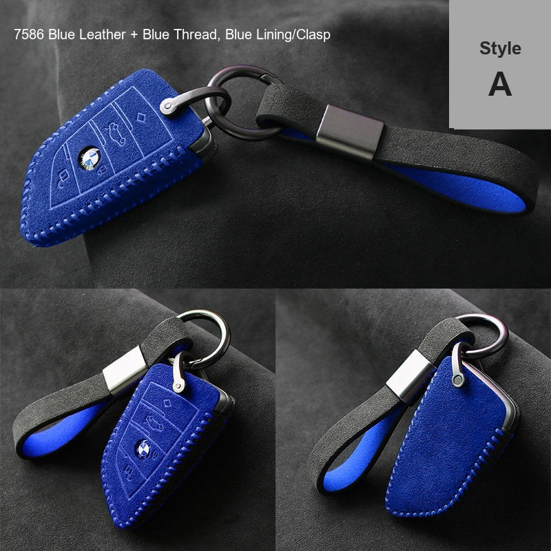 BMW key case Style A 7586 Blue leather blue thread