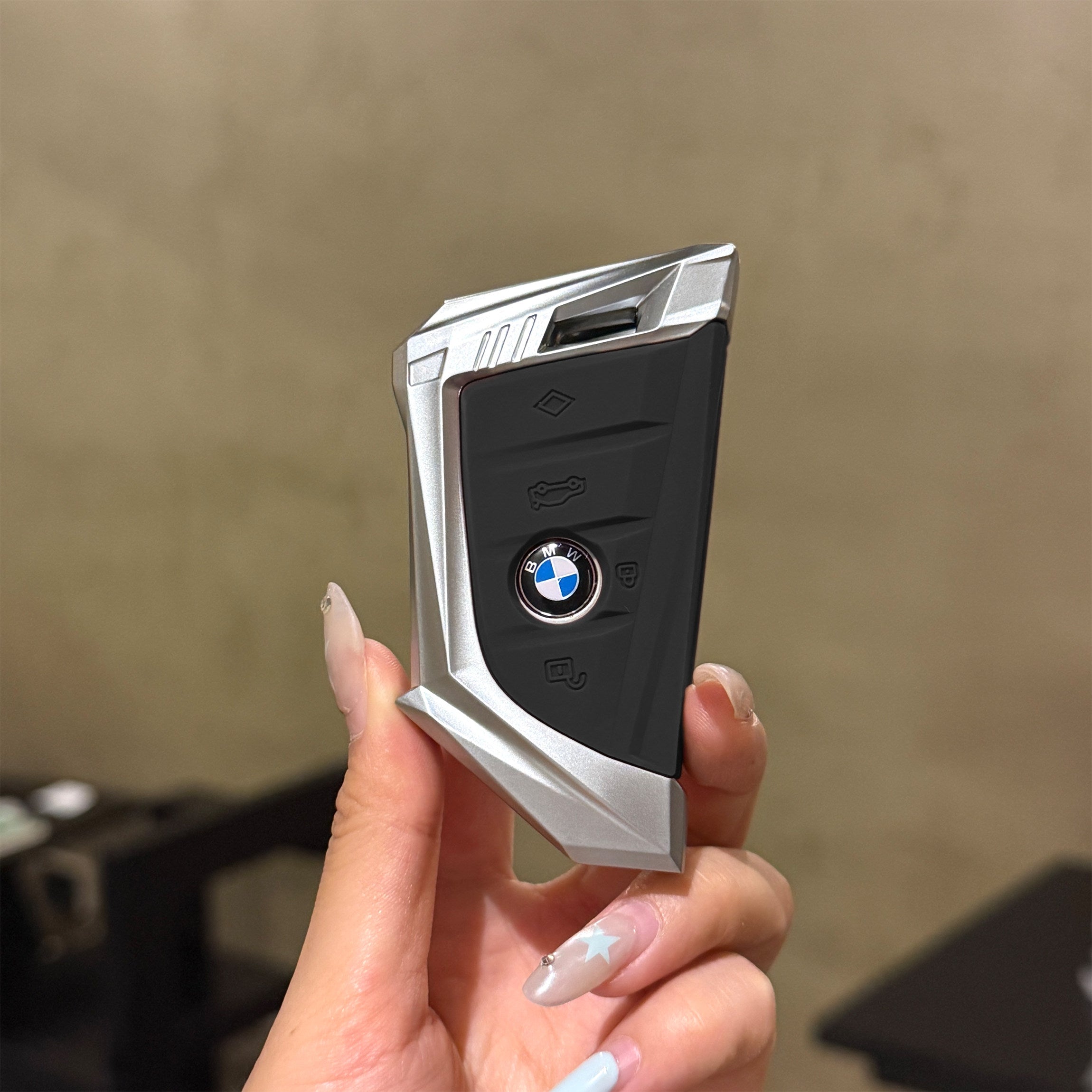 BMW Smart Key Fob Case - Style A, Silver Shell / Black Interior, Shell Only