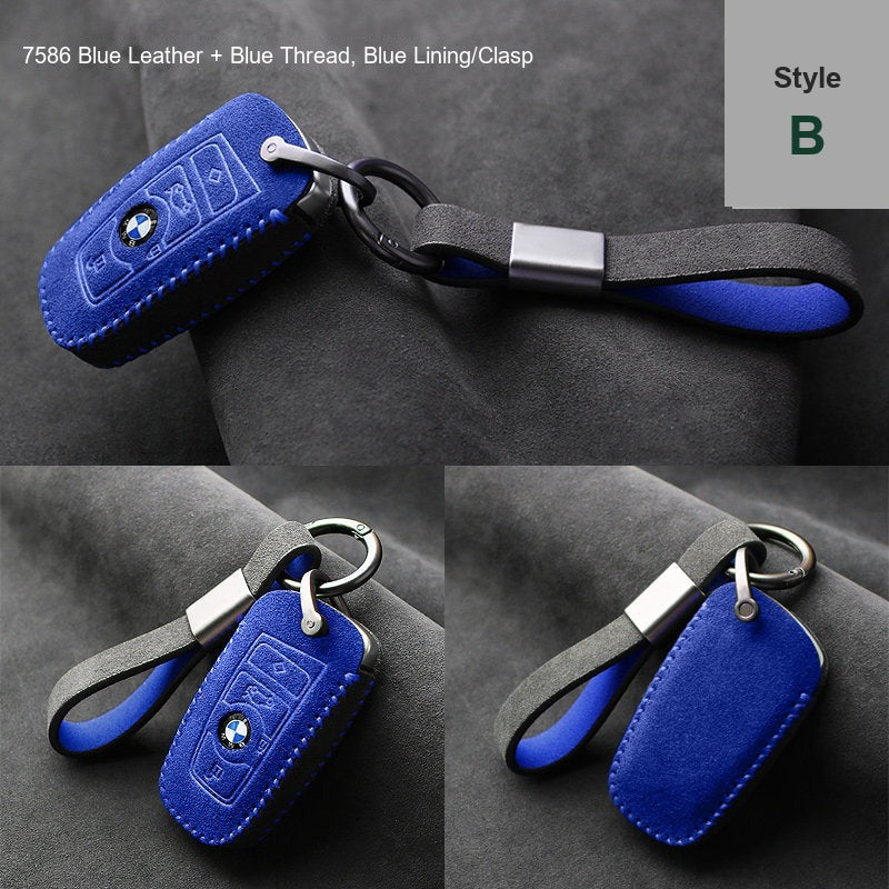 BMW key case Style B 7586 Blue leather blue thread