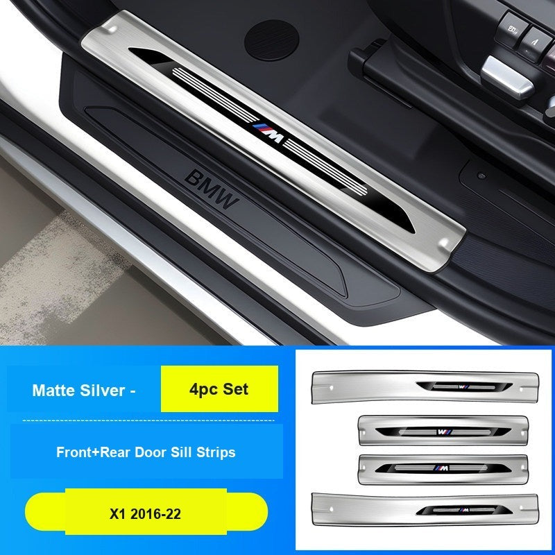 BMW 2016-2022 X1 Door Sill Strip - 4-Piece (Interior Only) - Silver Stainless Steel Scuff Plate Guard