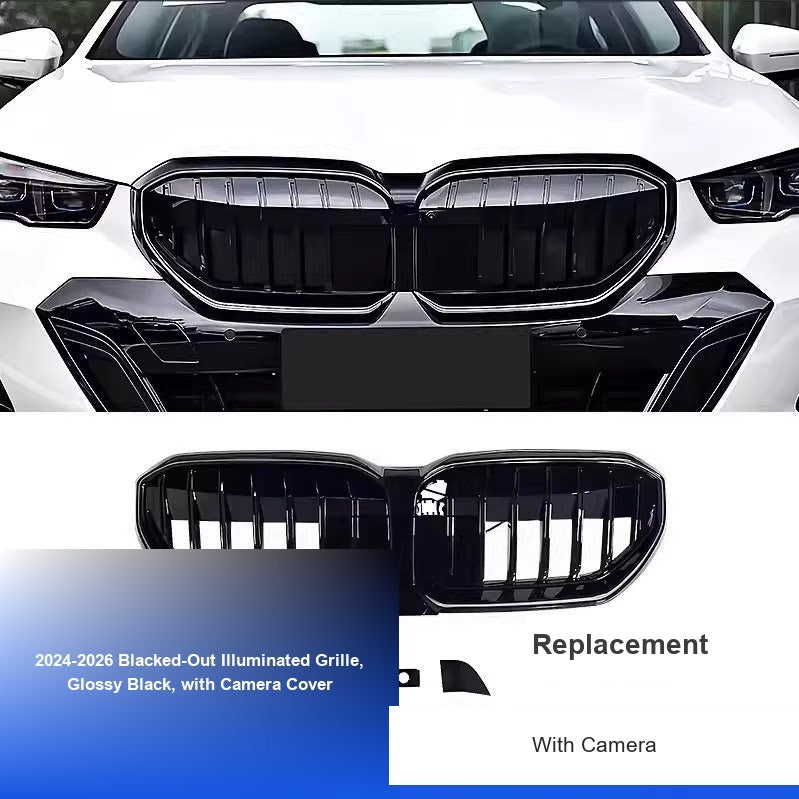 BMW 5 Series Grille - 2024-2026 Blacked-Out Illuminated Grille, Glossy Black, with Camera Cover