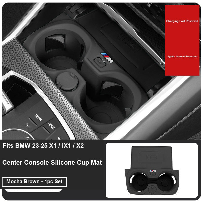 BMW X1 iX1 X2 center console silicone cup mat, Mocha Brown