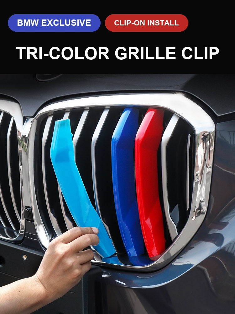 BMW M Performance tri-color grille clip installation, hand demo