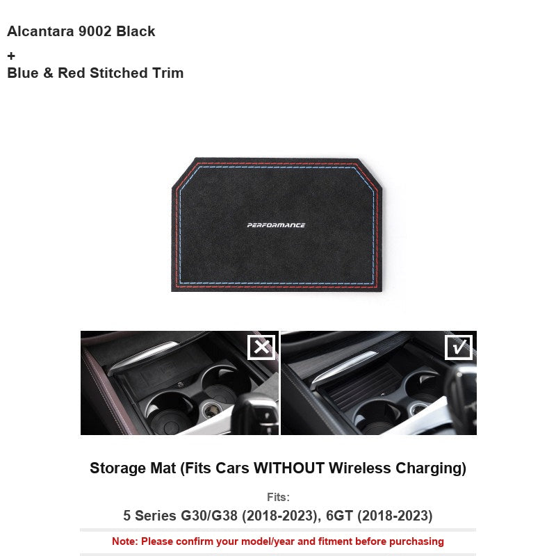 BMW Alcantara black storage mat for non-wireless charging console