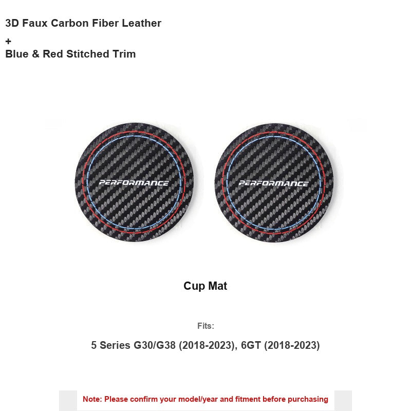 BMW 3D carbon fiber leather cup mat, set of 2