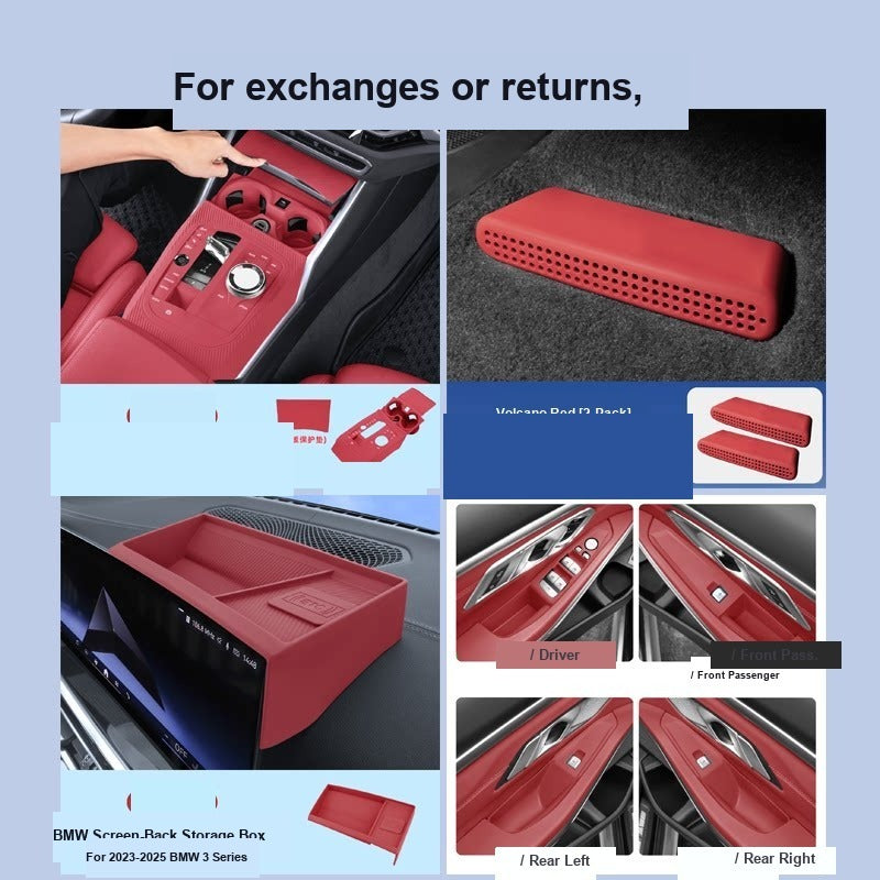 BMW center console silicone pad - 3 Series (2023-2026) - 9-Piece Set (+ Window Buttons) - Volcano Red