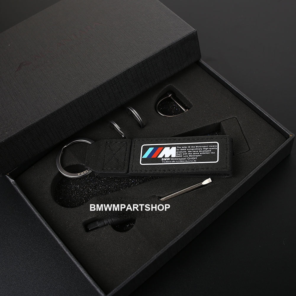 BMW Motorsport commemorative edition black suede keychain in gift box