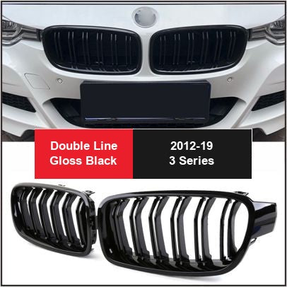 BMW Kidney Grille - Gloss Black Front Grille, installed on BMW 3 Series front end