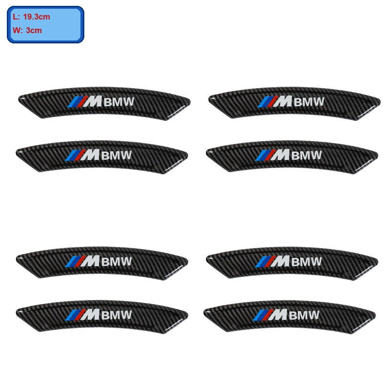 BMW M carbon fiber wheel arch guard strips, set of 8, with size label