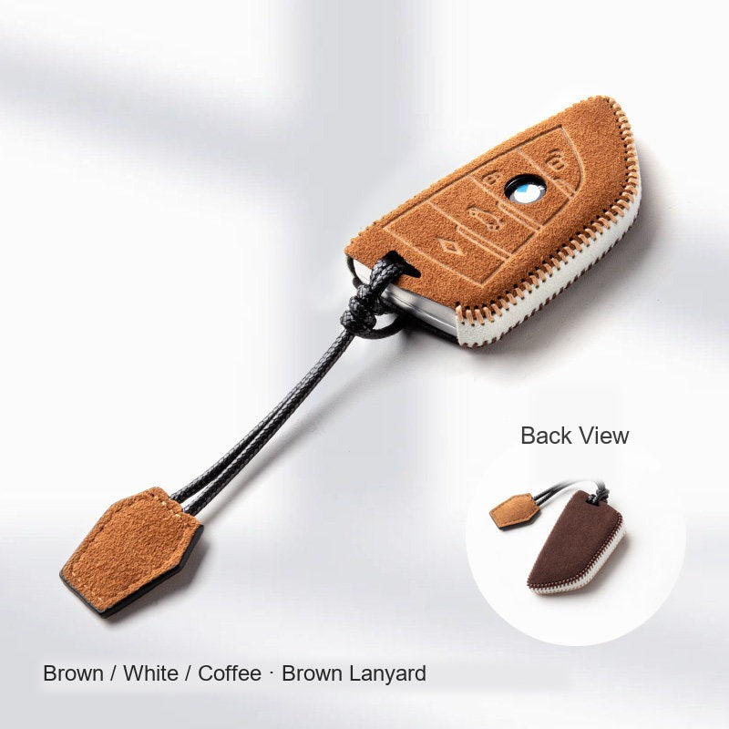 BMW Alcantara Key Fob Case - Style 22 - Brown / White / Coffee