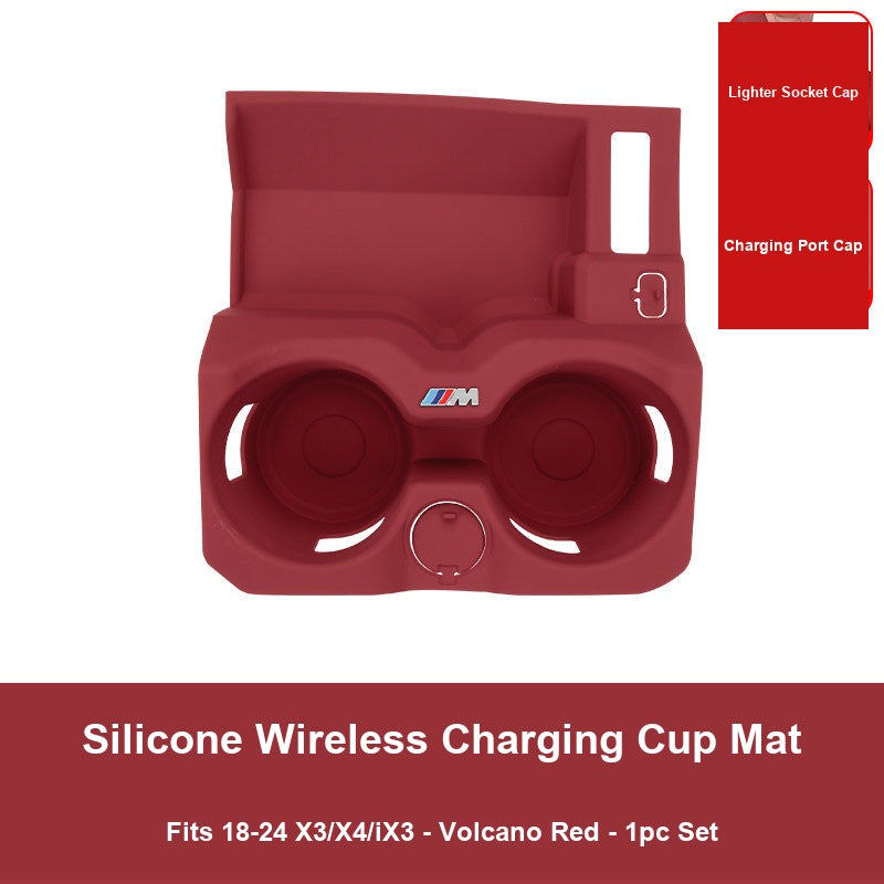 BMW X3 X4 iX3 wireless charging cup mat, Volcano Red, top view