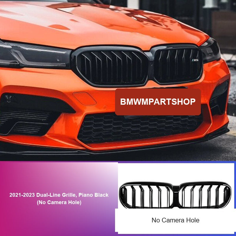 BMW 5 Series Grille - 2021-2023 Dual-Line Grille, Piano Black (No Camera Hole)