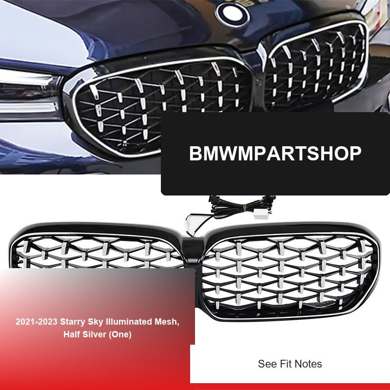 BMW 5 Series Grille - 2021-2023 Starry Sky Illuminated Mesh, Half Silver (One)