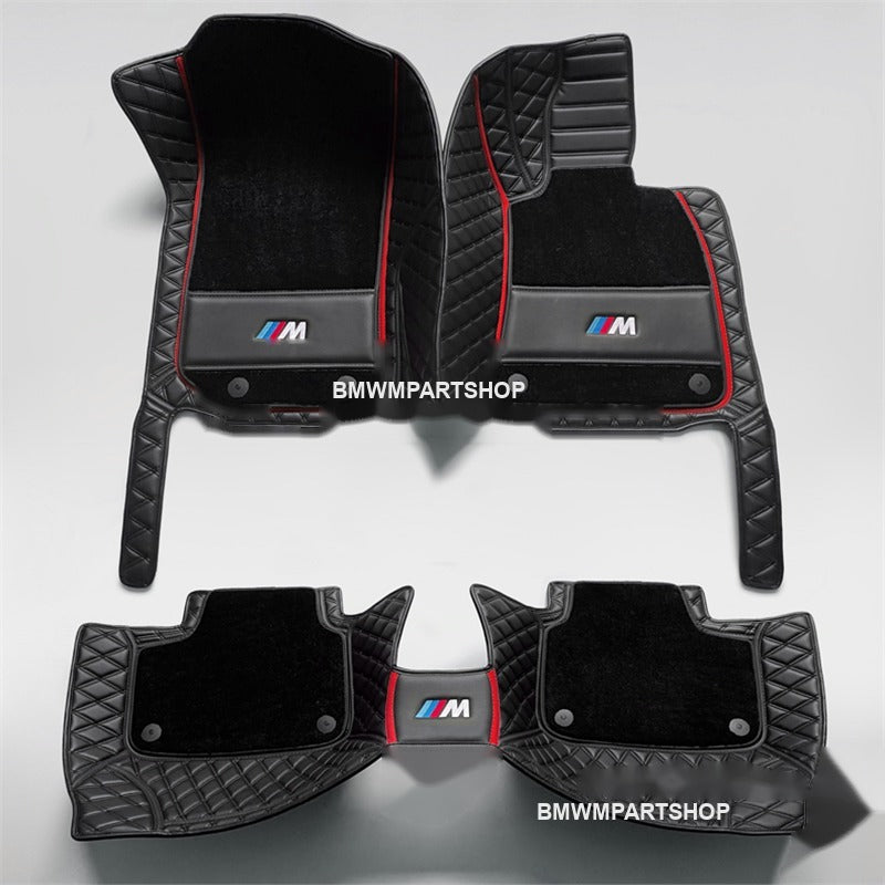 BMW luxury double-layer leather floor mats, black and red