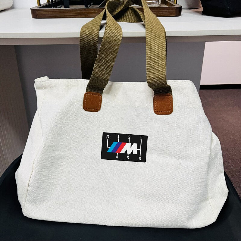 BMW canvas tote bag off-white with M Performance stripe patch
