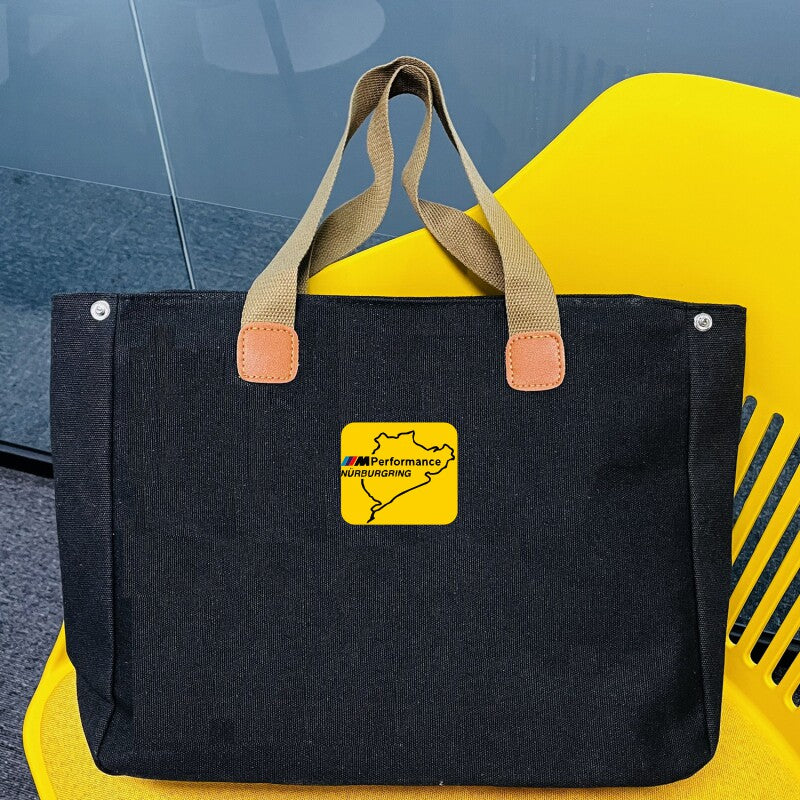 BMW canvas tote bag black with Nurburgring map patch