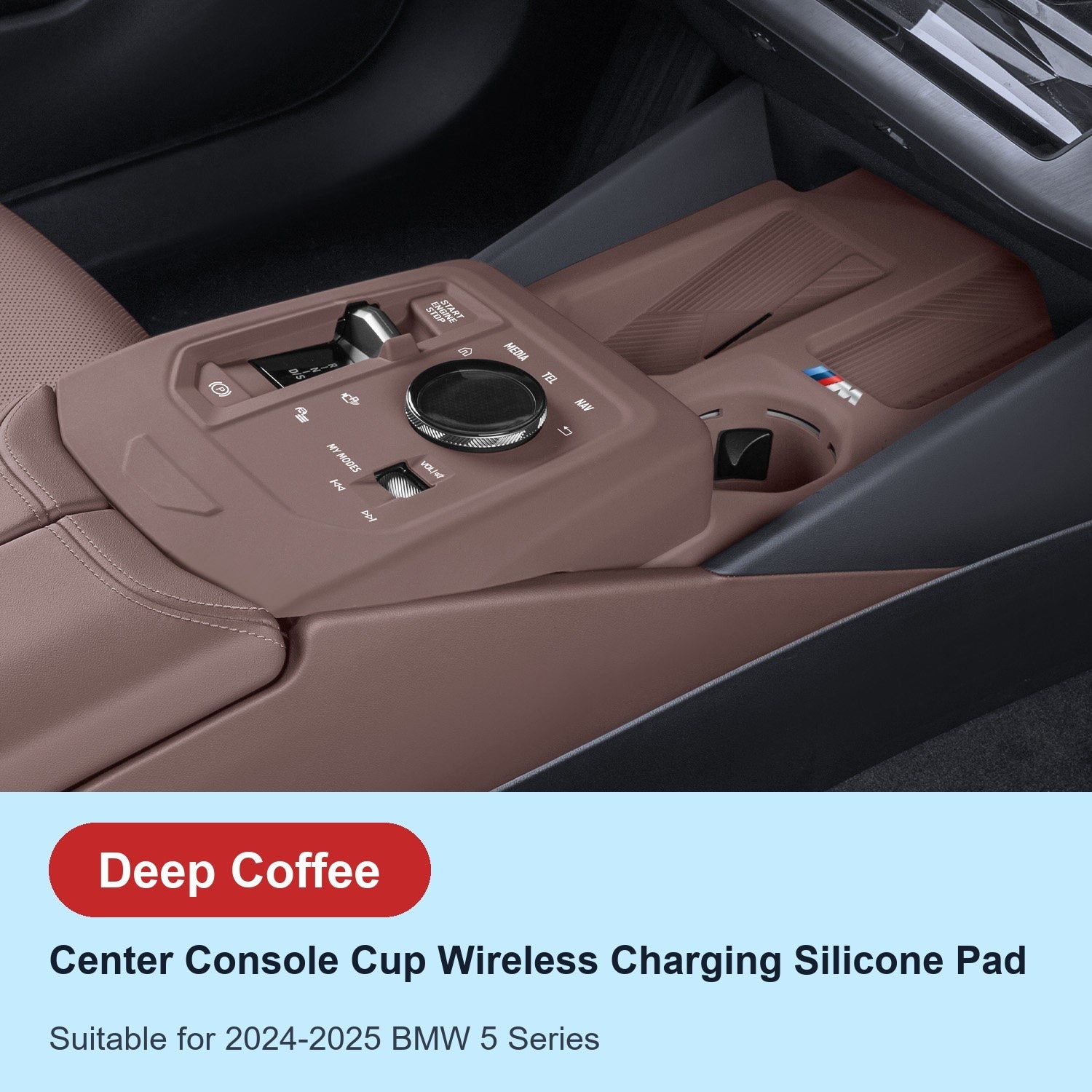 BMW center console silicone pad - i5 5 Series (2024-2026) - Deep Coffee