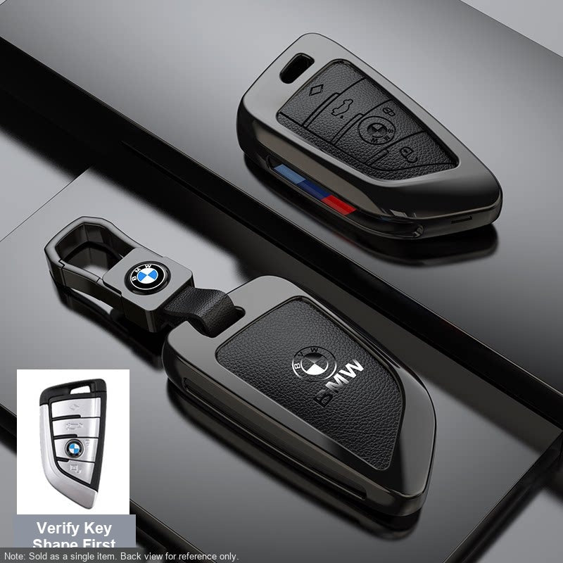 BMW Leather Key Fob Case - Style A, Obsidian Black, Leather Buckle